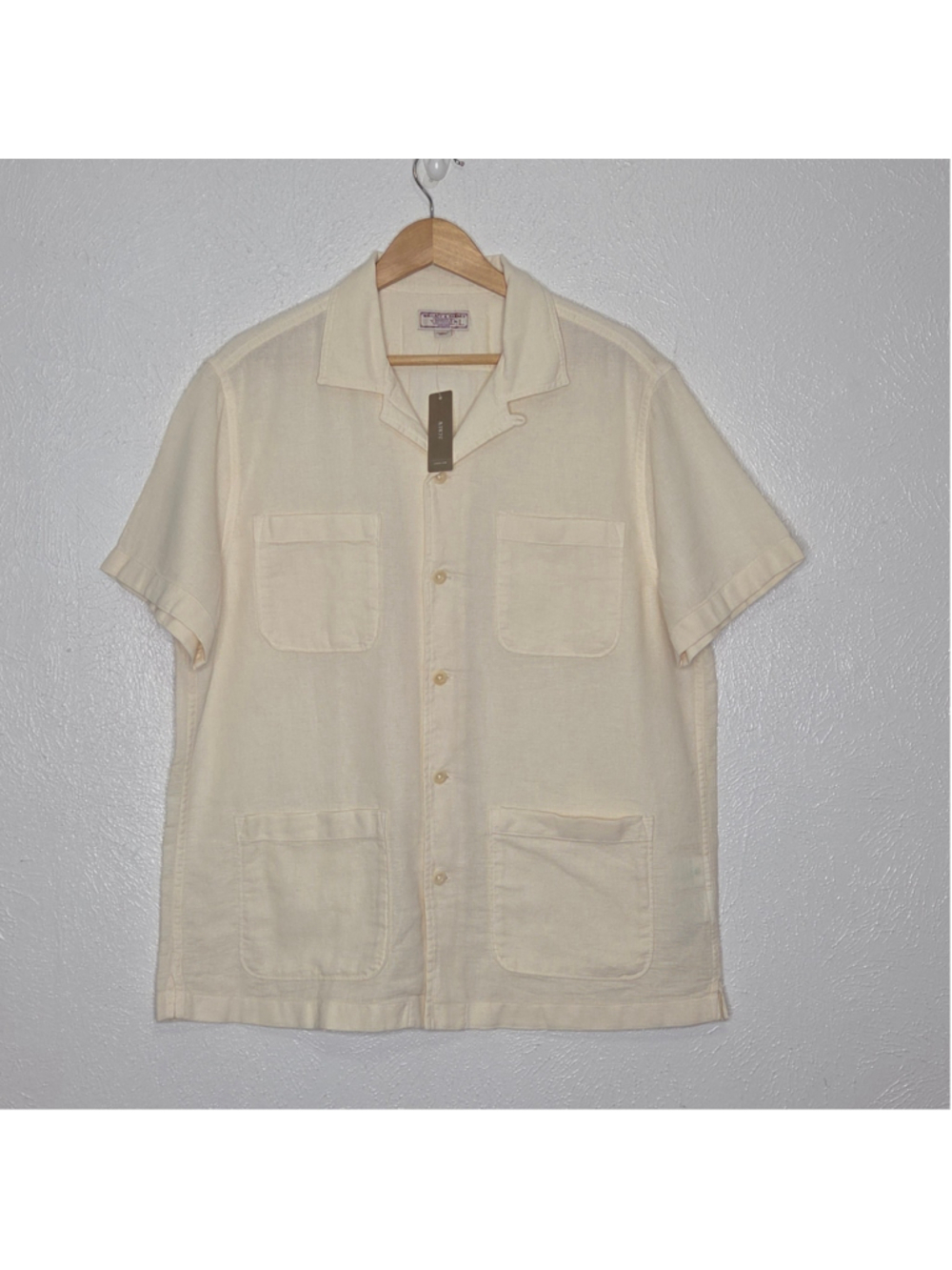 J.Crew Wallace & Barnes Guayabera Shirt Button Down Men's Size L Beige Short